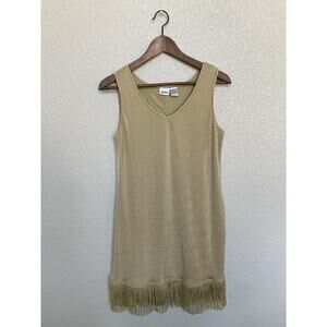 Together gold fringe mini dress size M sleeveless flapper boho vneck cocktail